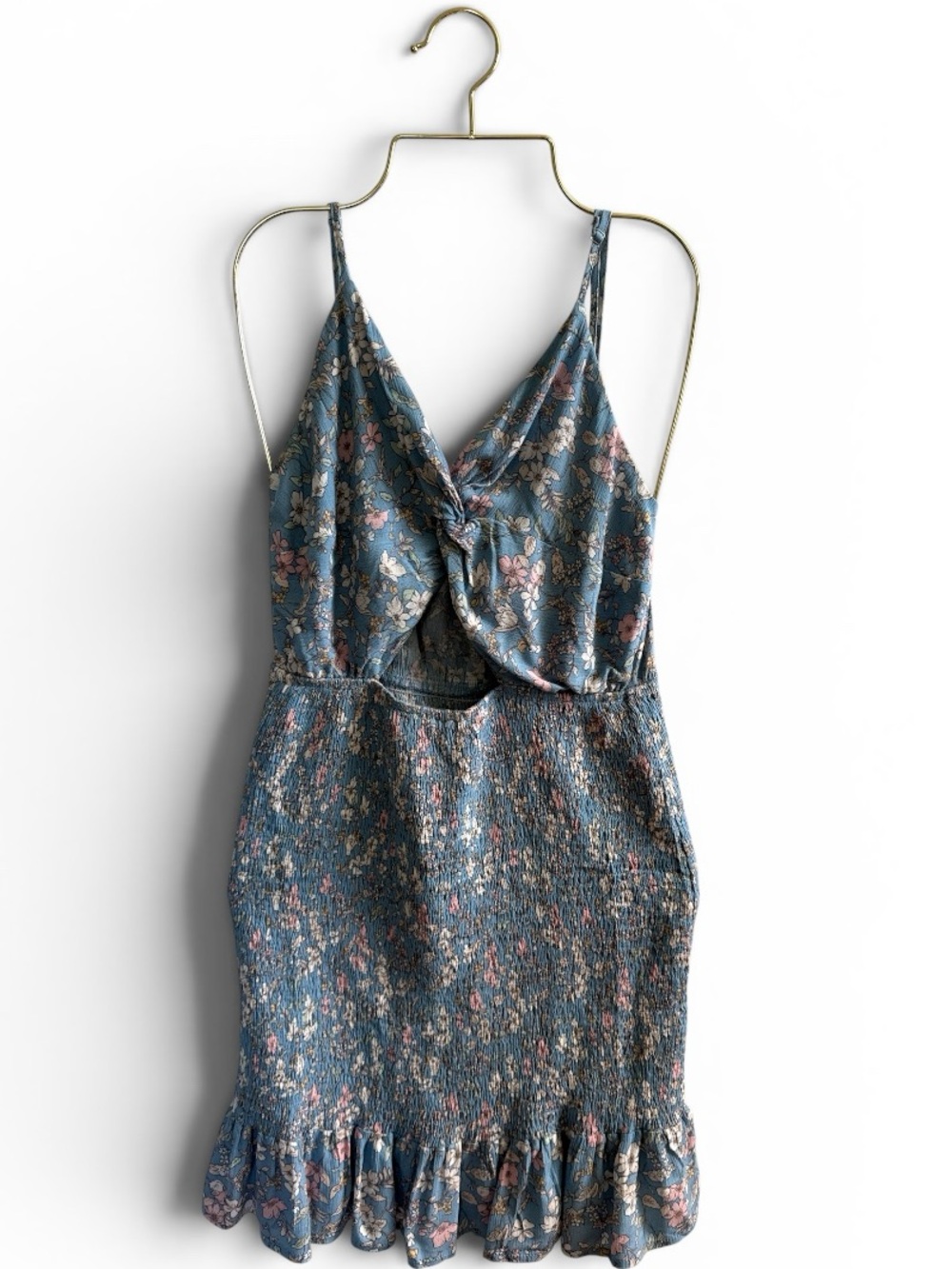 Promesa Dusty Blue Floral Smocked Slip Dress